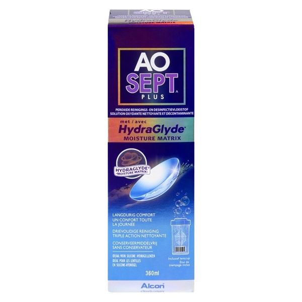 Aosept plus HydraGlyde 360ml - Produit pour lentilles Aosept plus HydraGlyde 360ml - Produit pour lentilles